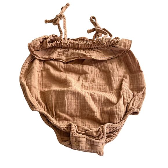 The New Society Girls Brown Muslin Organic Cotton Ruffle Romper 18 Months - Picture 1 of 7